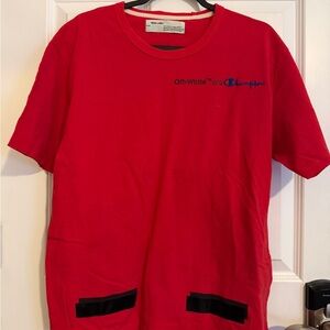 Off-White x Champion Red T-Shirt with Black Accents